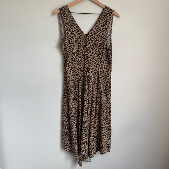 beachlunchlounge Brown Leopard Print Midi Dress Medium Flowy Capsule Beachy - Picture 2 of 15